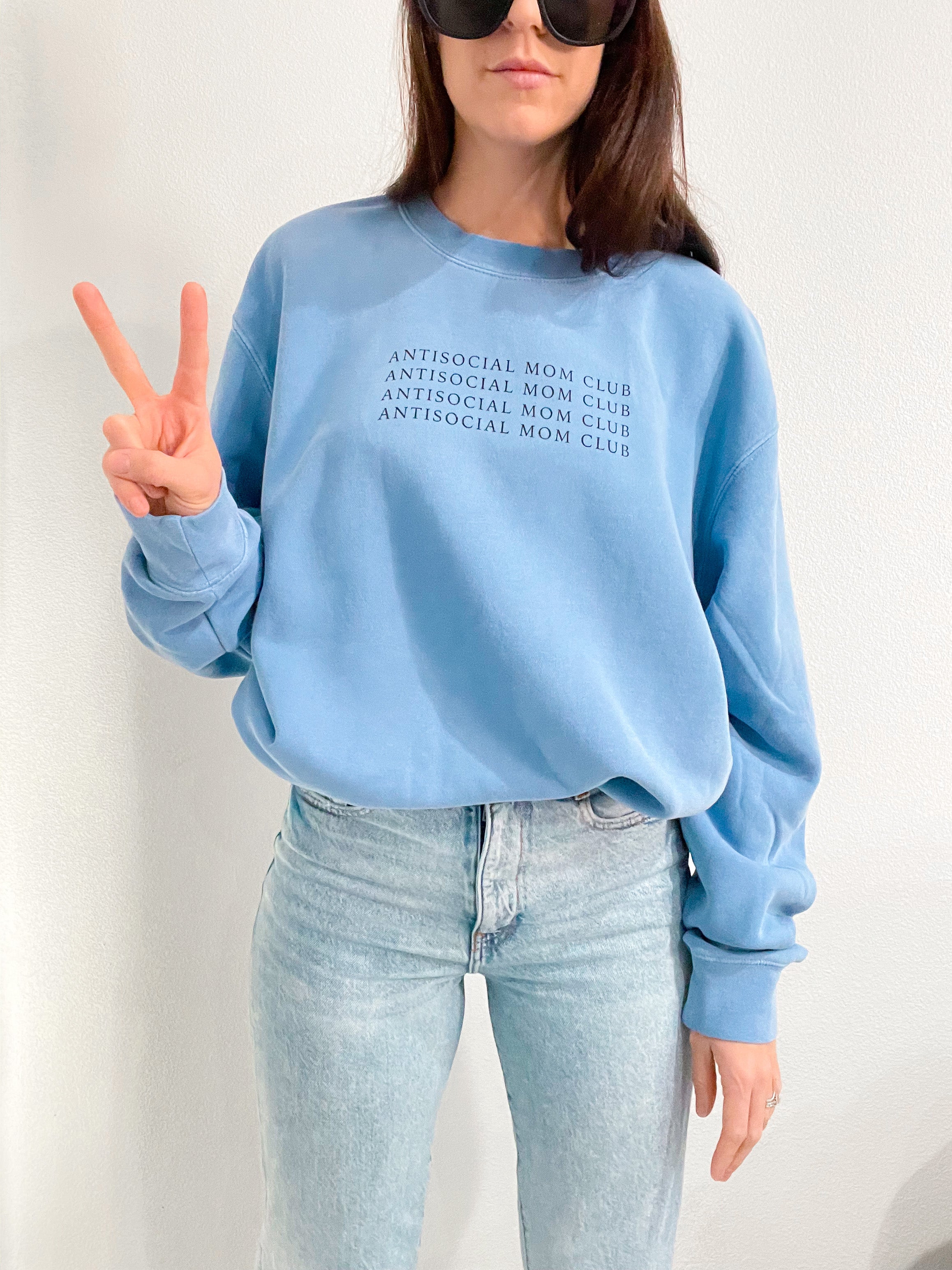 antisocial mom club blue sweatshirt | simple heart co